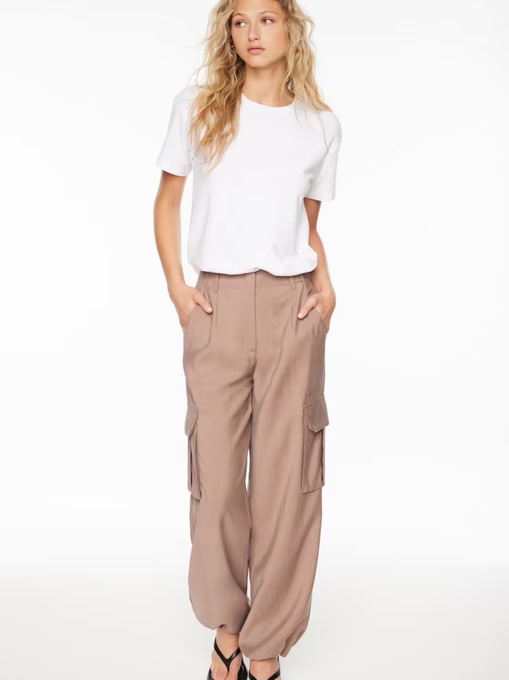 Dynamite Cargo Wide-Leg Trousers in Taupe Beige